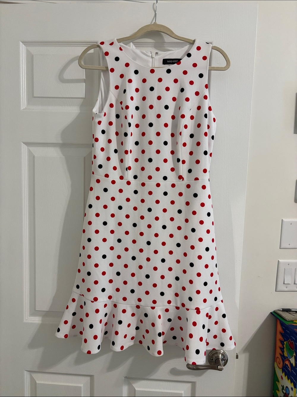 Nine West White Dress with Red and Black Polka Dots